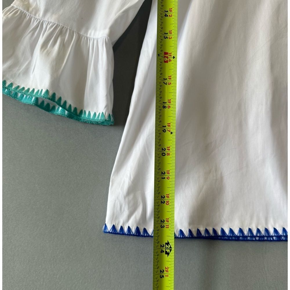 Talbots White Blouse with Multicolor Trim - Picture 4 of 7